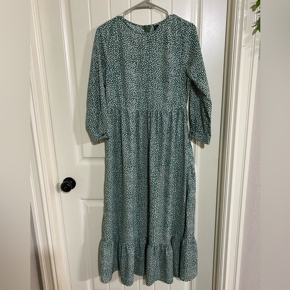 SHEIN Green Ruffled Tiered Long Sleeve Sundress